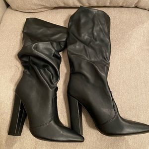 Black Middy scrunched style high heel boots